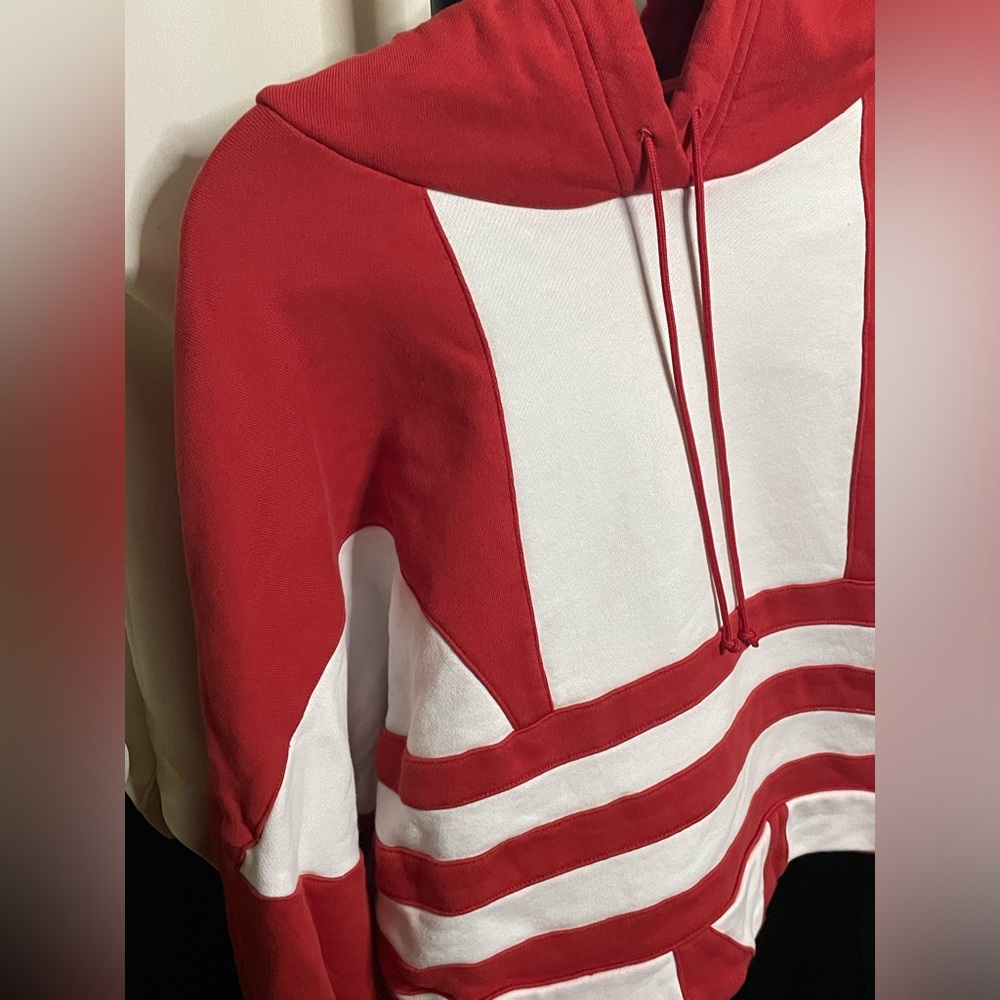 Adidas Red and White Stripe Cropped Hoodie
